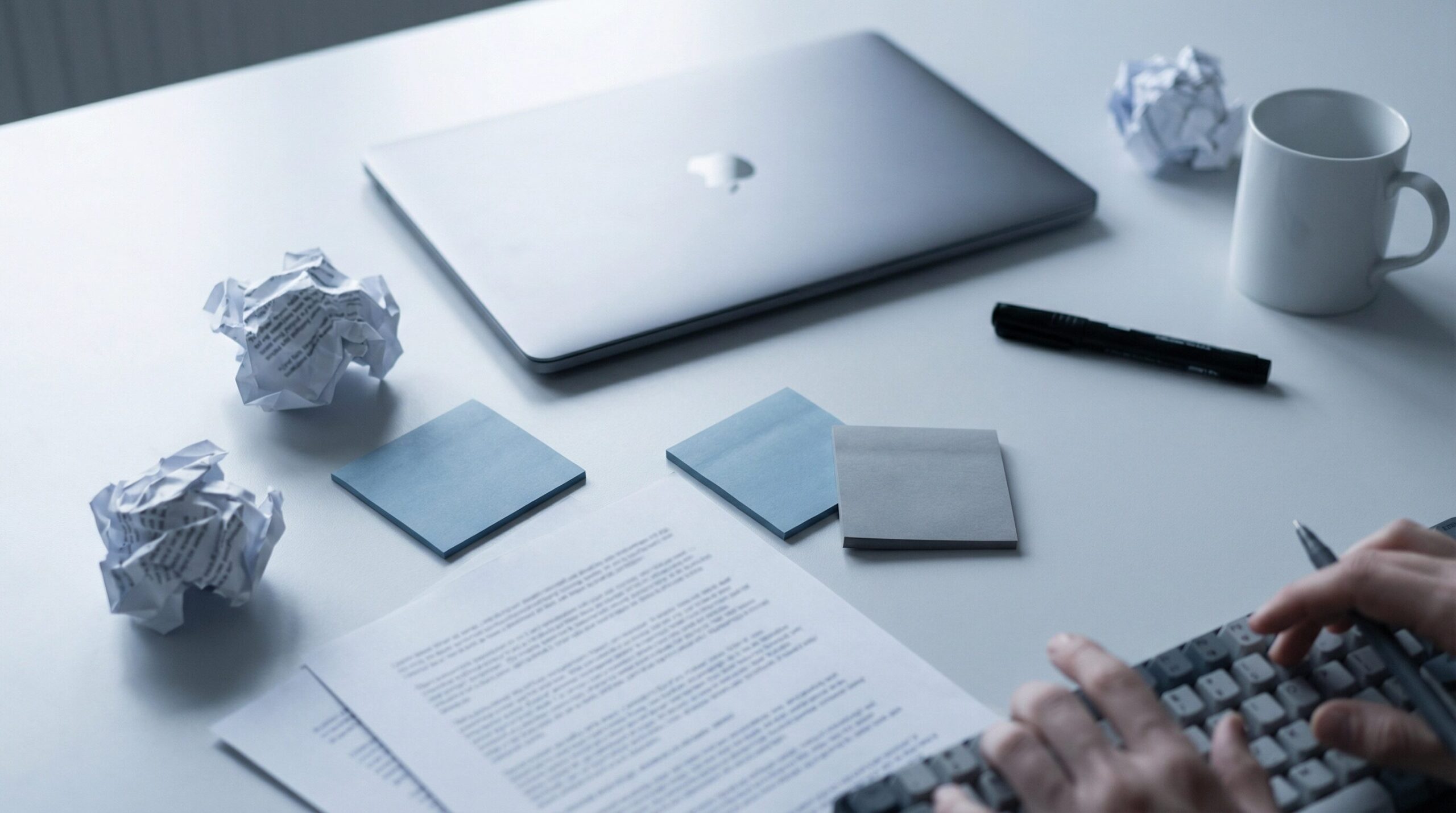 メディアウォッチJP編集部の調査作業をイメージしたデスクワーク俯瞰写真