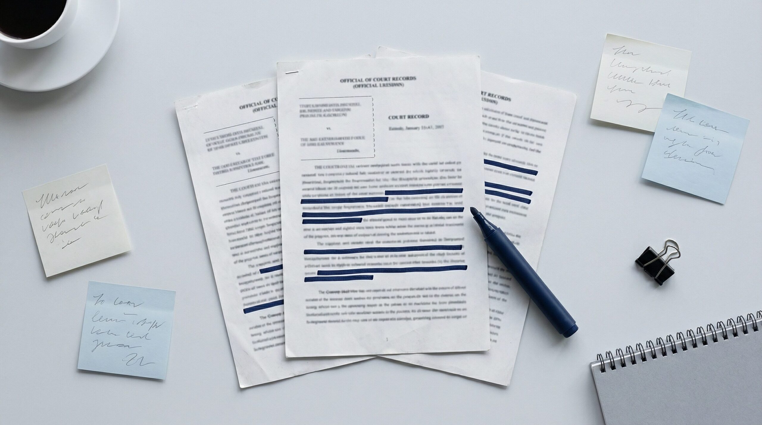 メディアウォッチJP編集部の検証作業に使用する書類とマーカーペンのデスク写真